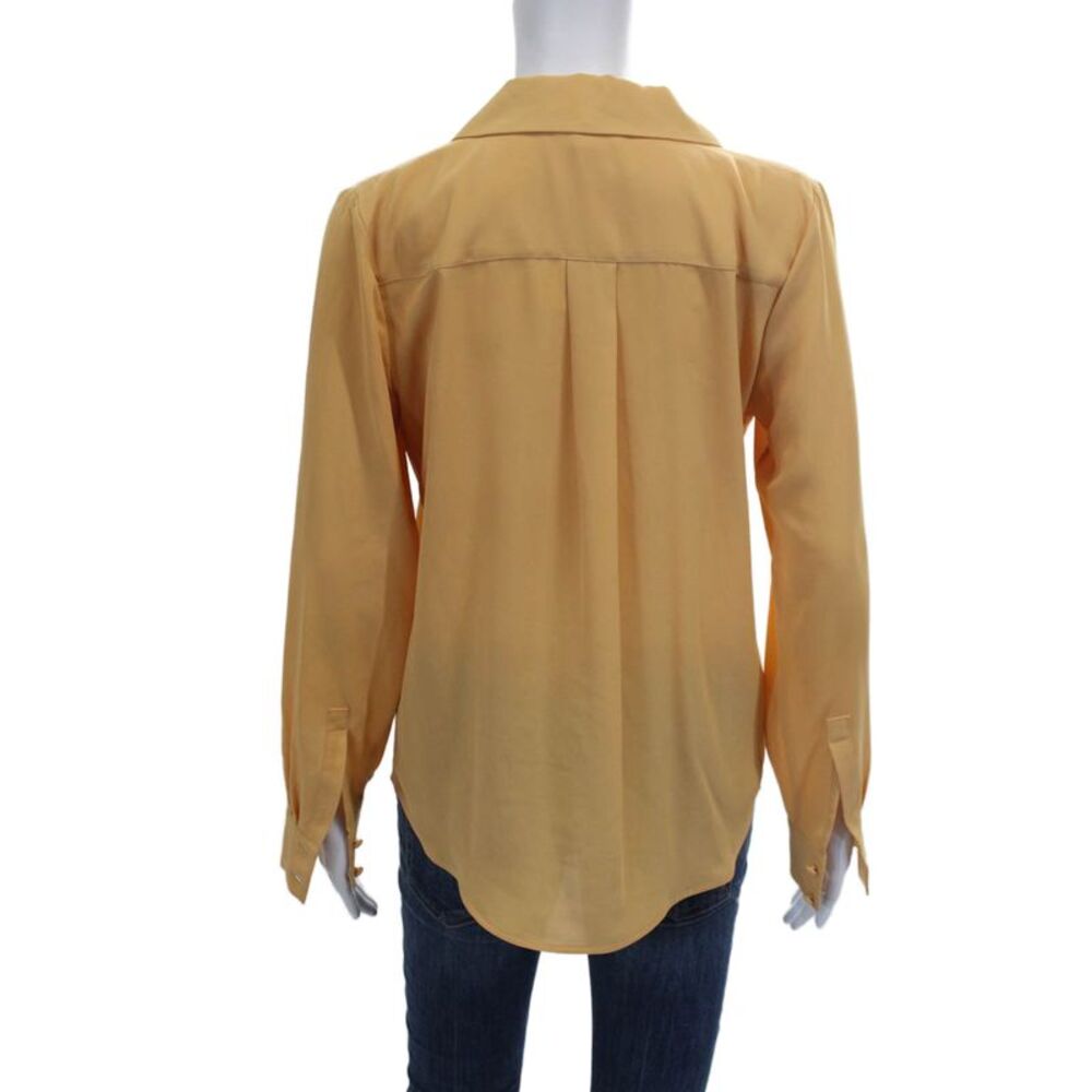 Calvin Klein Women Solid Yellow Collared Long Sleeve Button-Up Top Size S - Picture 3 of 6